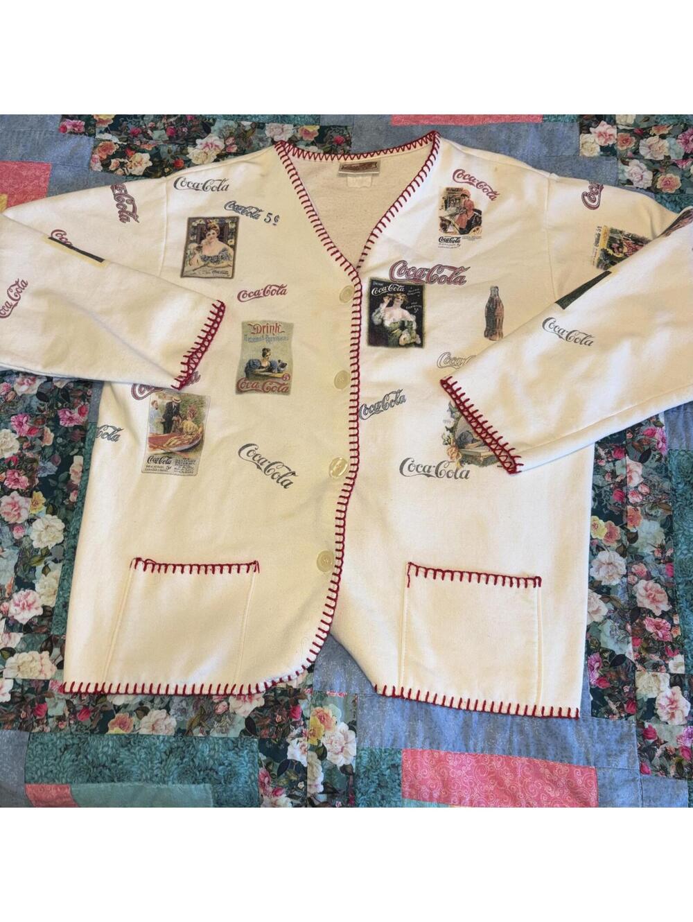 Vintage Y2K Coca-Cola Womans Large Button-Up Cardigan Sweater Cozy Casual - Picture 1 of 8